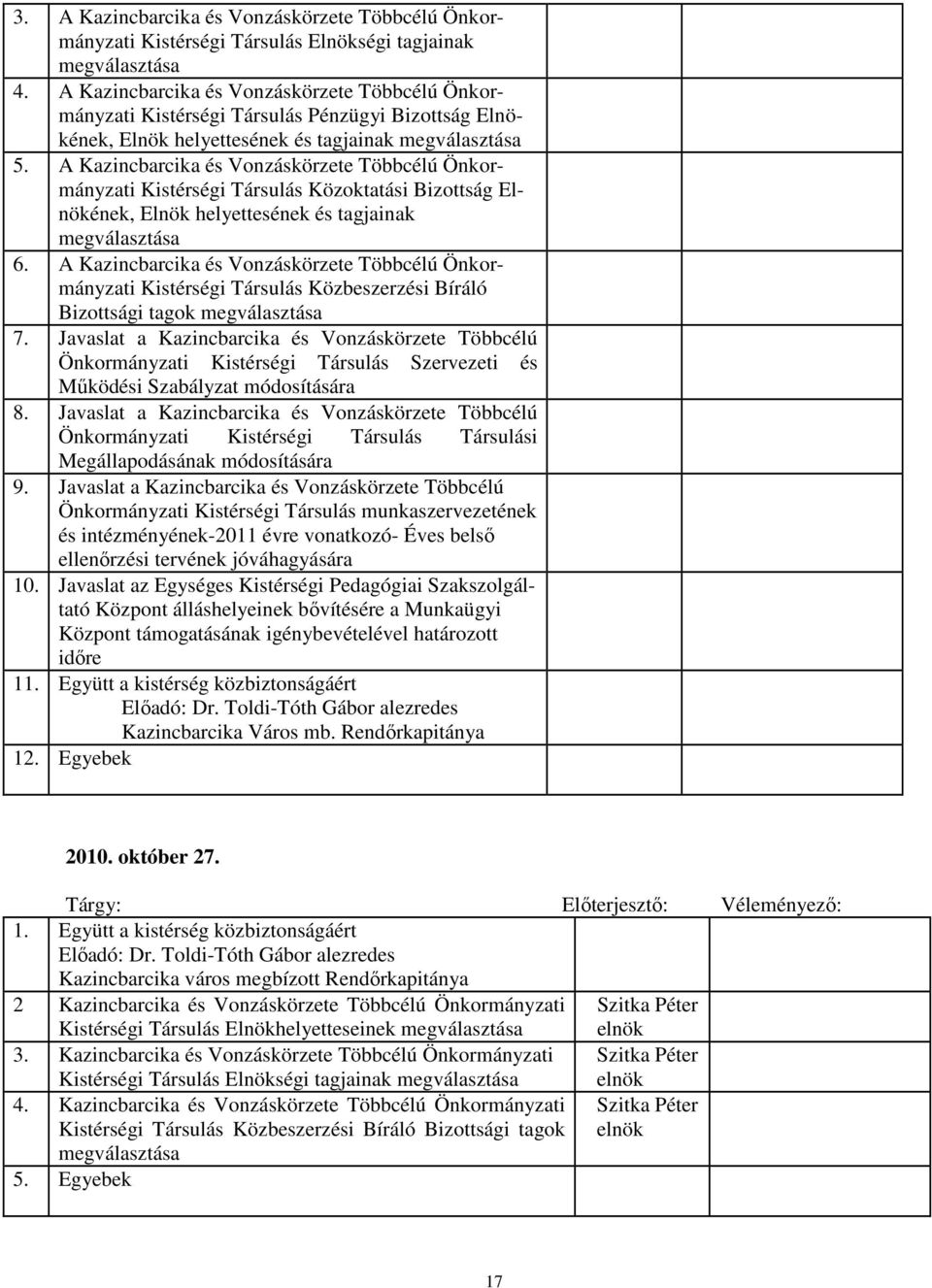 A Kazincbarcika és Vonzáskörzete Többcélú Önkormányzati Kistérségi Társulás Elnökének, Elnök helyettesének és tagjainak megválasztása 6.