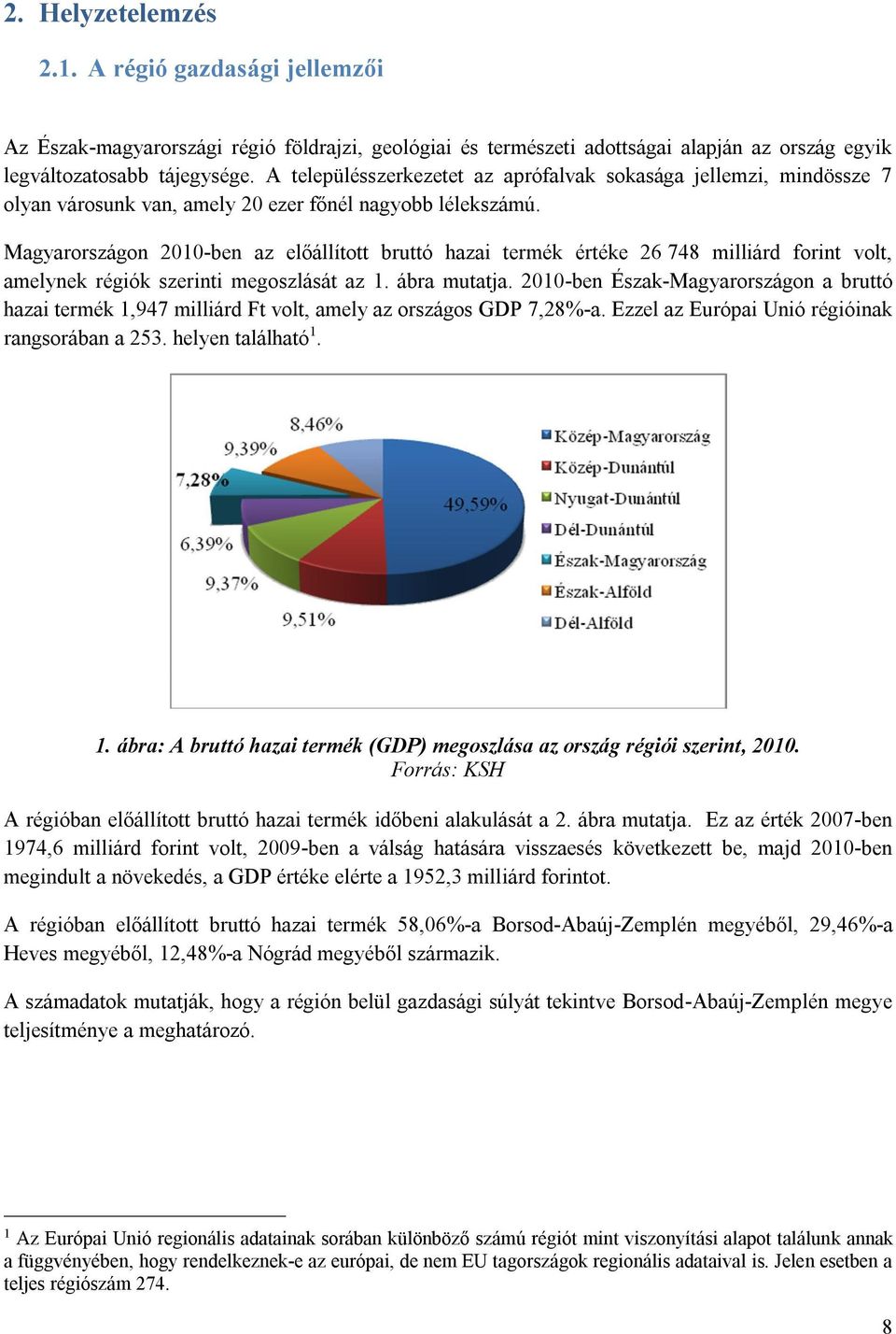 Magyarországon 2010-ben az előállított bruttó hazai termék értéke 26 748 milliárd forint volt, amelynek régiók szerinti megoszlását az 1. ábra mutatja.