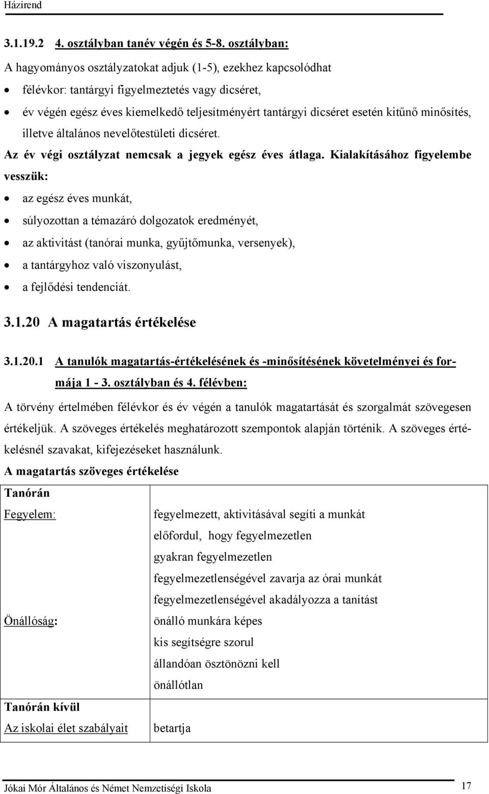 kitűnő minősítés, illetve általános nevelőtestületi dicséret. Az év végi osztályzat nemcsak a jegyek egész éves átlaga.