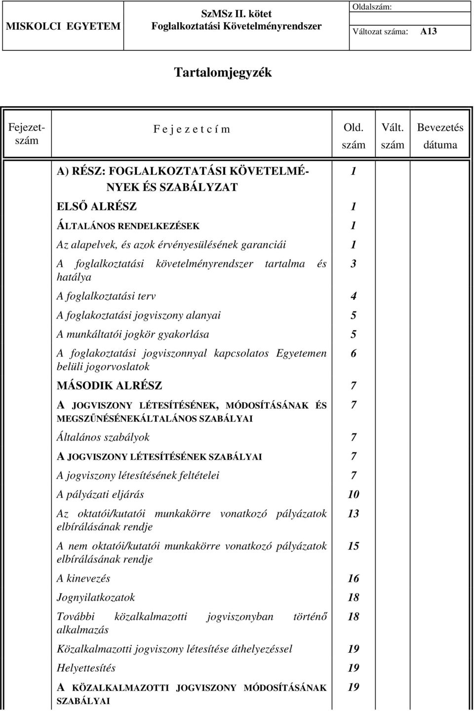 követelményrendszer tartalma és hatálya A foglalkoztatási terv 4 A foglakoztatási jogviszony alanyai 5 A munkáltatói jogkör gyakorlása 5 A foglakoztatási jogviszonnyal kapcsolatos Egyetemen belüli