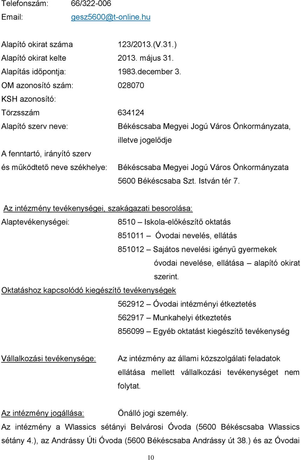 Békéscsaba Megyei Jogú Város Önkormányzata 5600 Békéscsaba Szt. István tér 7.