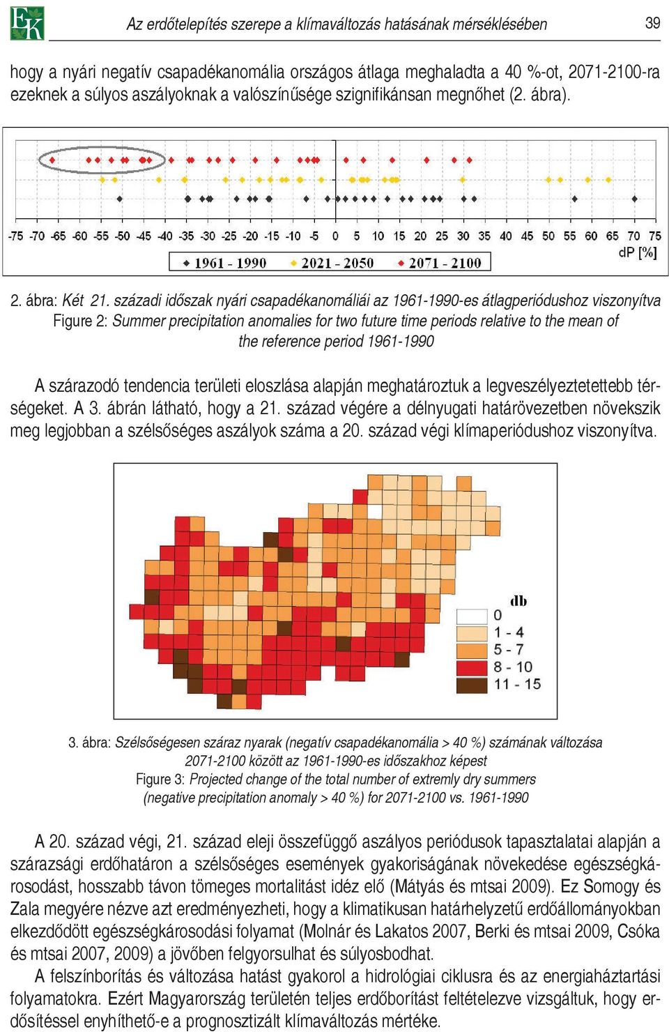 századi időszak nyári csapadékanomáliái az 1961-1990-es átlagperiódushoz viszonyítva Figure 2: Summer precipitation anomalies for two future time periods relative to the mean of the reference period