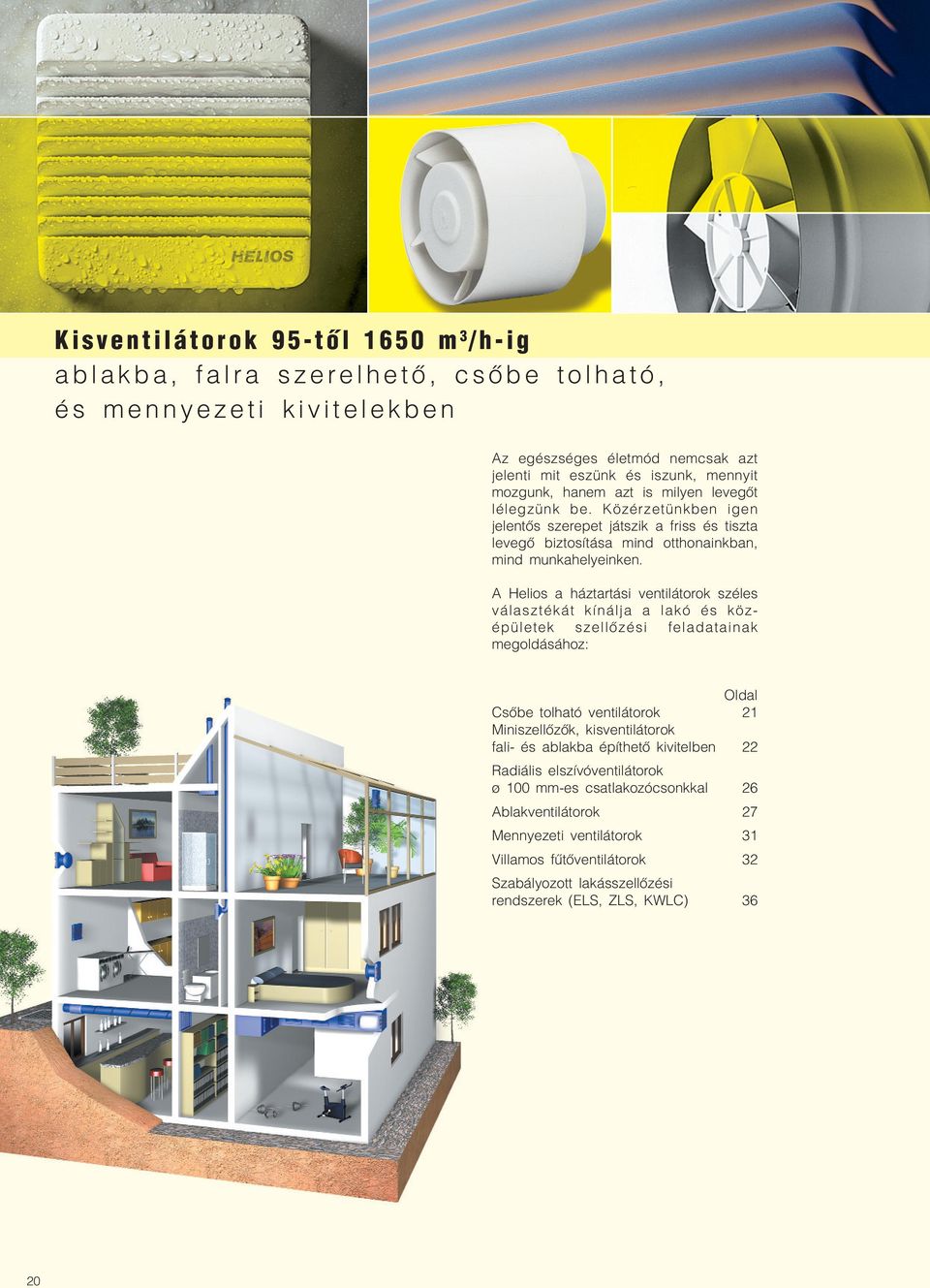 A Helios a háztartási vetilátorok széles választékát kíálja a lakó és köz épületek szellőzési feladataiak megoldásához: Oldal sőbe tolható vetilátorok 1 Miiszellőzők, kisvetilátorok