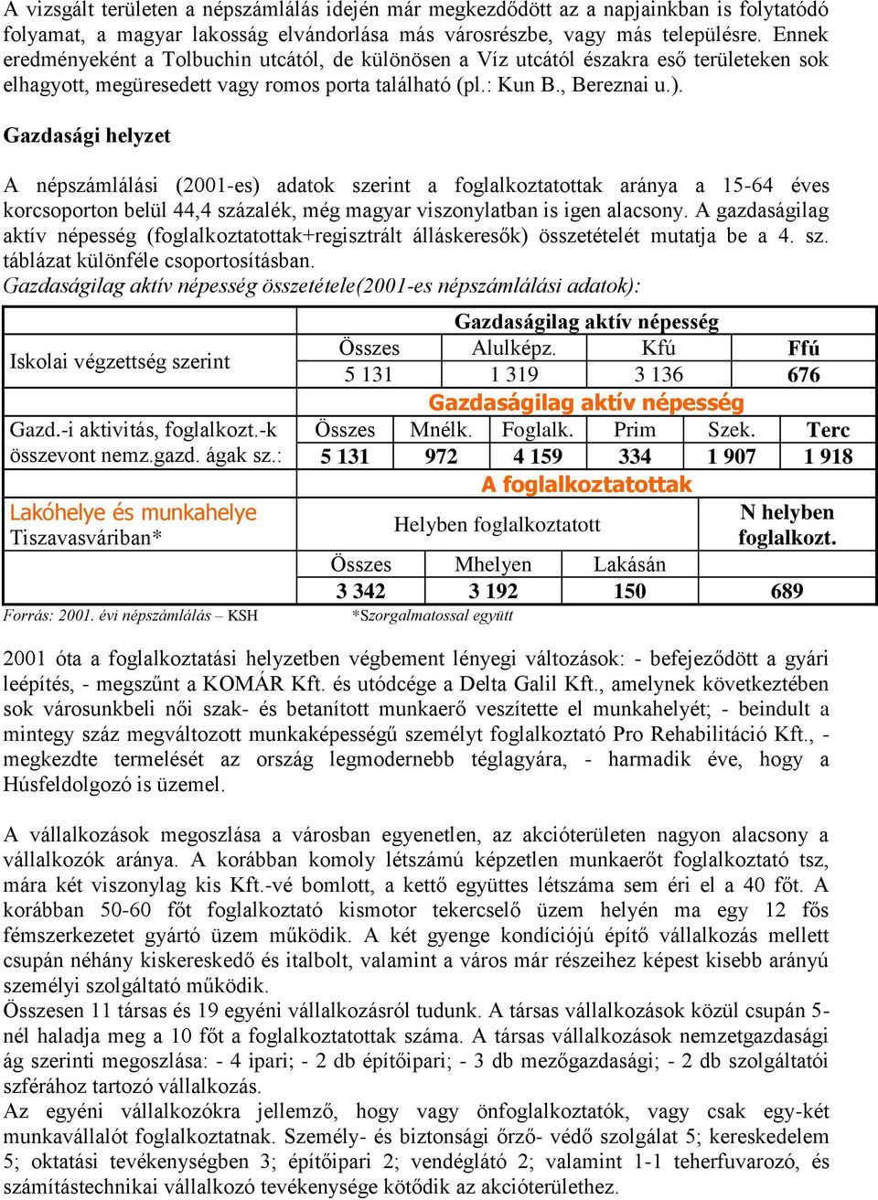 Gazdasági helyzet A népszámlálási (2001-es) adatok szerint a foglalkoztatottak aránya a 15-64 éves korcsoporton belül 44,4 százalék, még magyar viszonylatban is igen alacsony.
