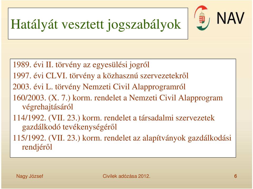 rendelet a Nemzeti Civil Alapprogram végrehajtásáról 114/1992. (VII. 23.) korm.