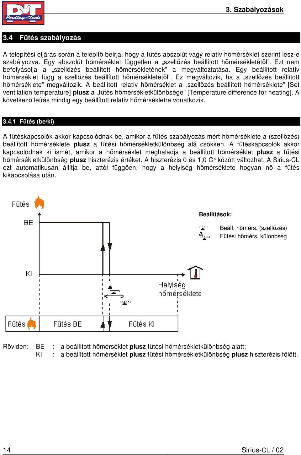 Egy beállított relatív hőmérséklet függ a szellőzés beállított hőmérsékletétől. Ez megváltozik, ha a szellőzés beállított hőmérséklete megváltozik.