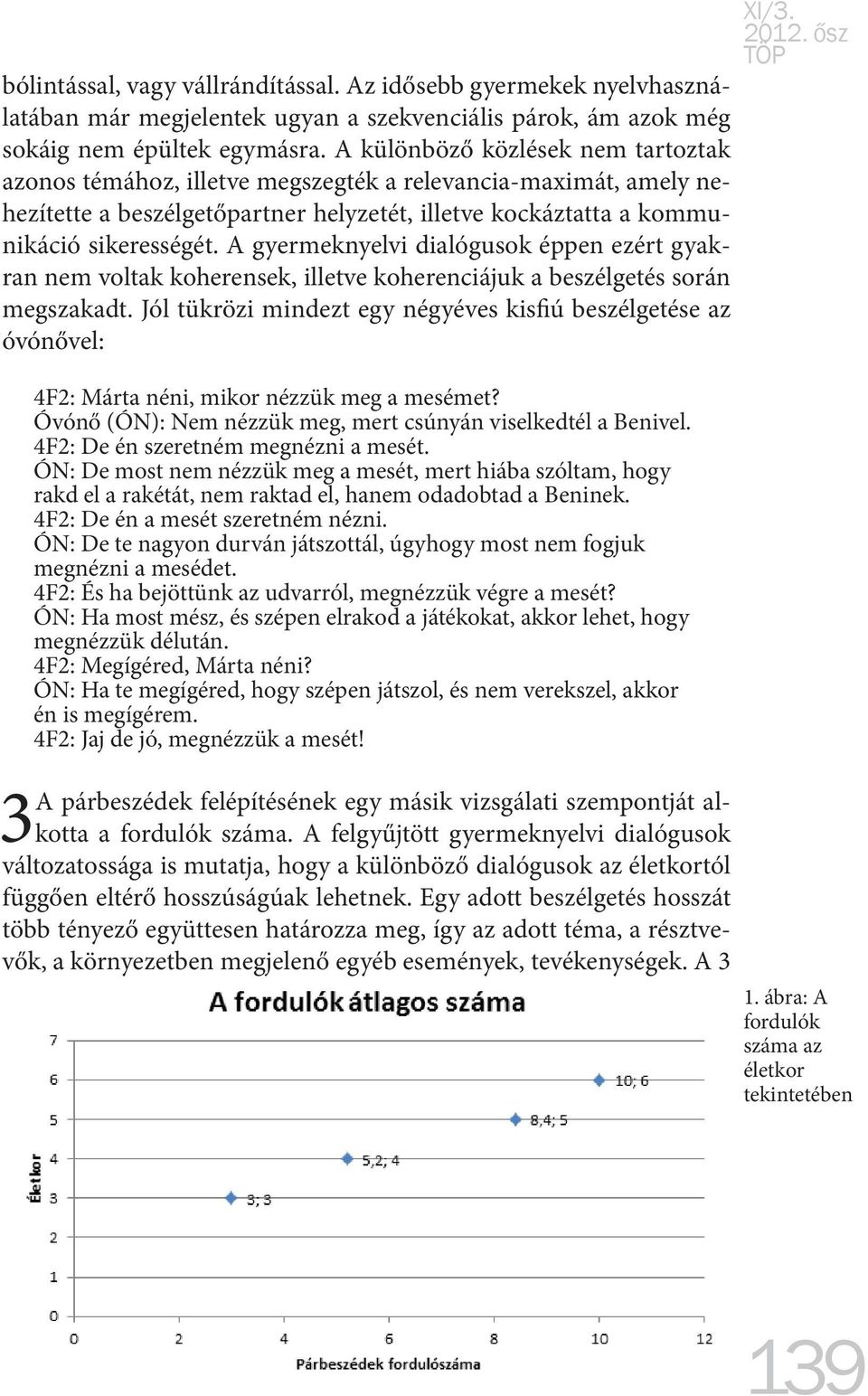 A gyermeknyelvi dialógusok éppen ezért gyakran nem voltak koherensek, illetve koherenciájuk a beszélgetés során megszakadt. Jól tükrözi mindezt egy négyéves kisfiú beszélgetése az óvónővel: XI/3.