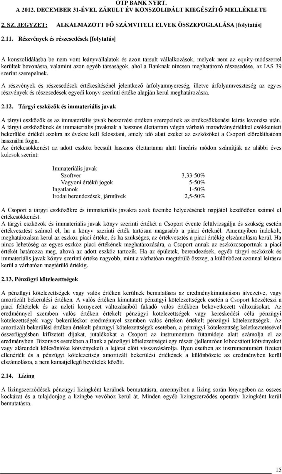 ahol a Banknak nincsen meghatározó részesedése, az IAS 39 szerint szerepelnek.