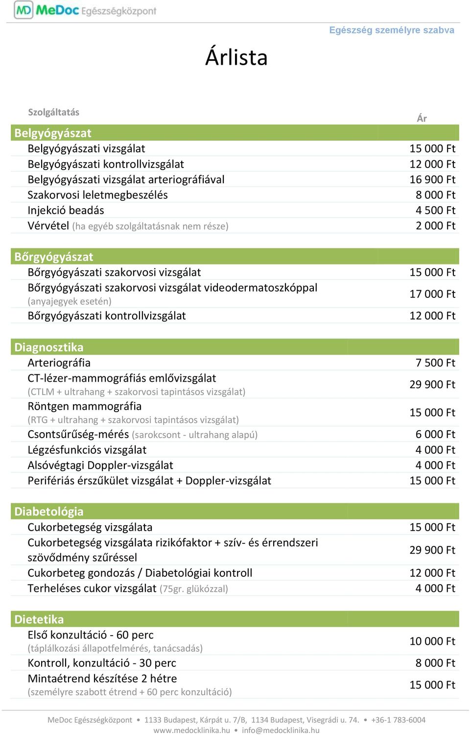 Arteriográfia CT-lézer-mammográfiás emlővizsgálat (CTLM + ultrahang + szakorvosi tapintásos vizsgálat) Röntgen mammográfia (RTG + ultrahang + szakorvosi tapintásos vizsgálat) Csontsűrűség-mérés