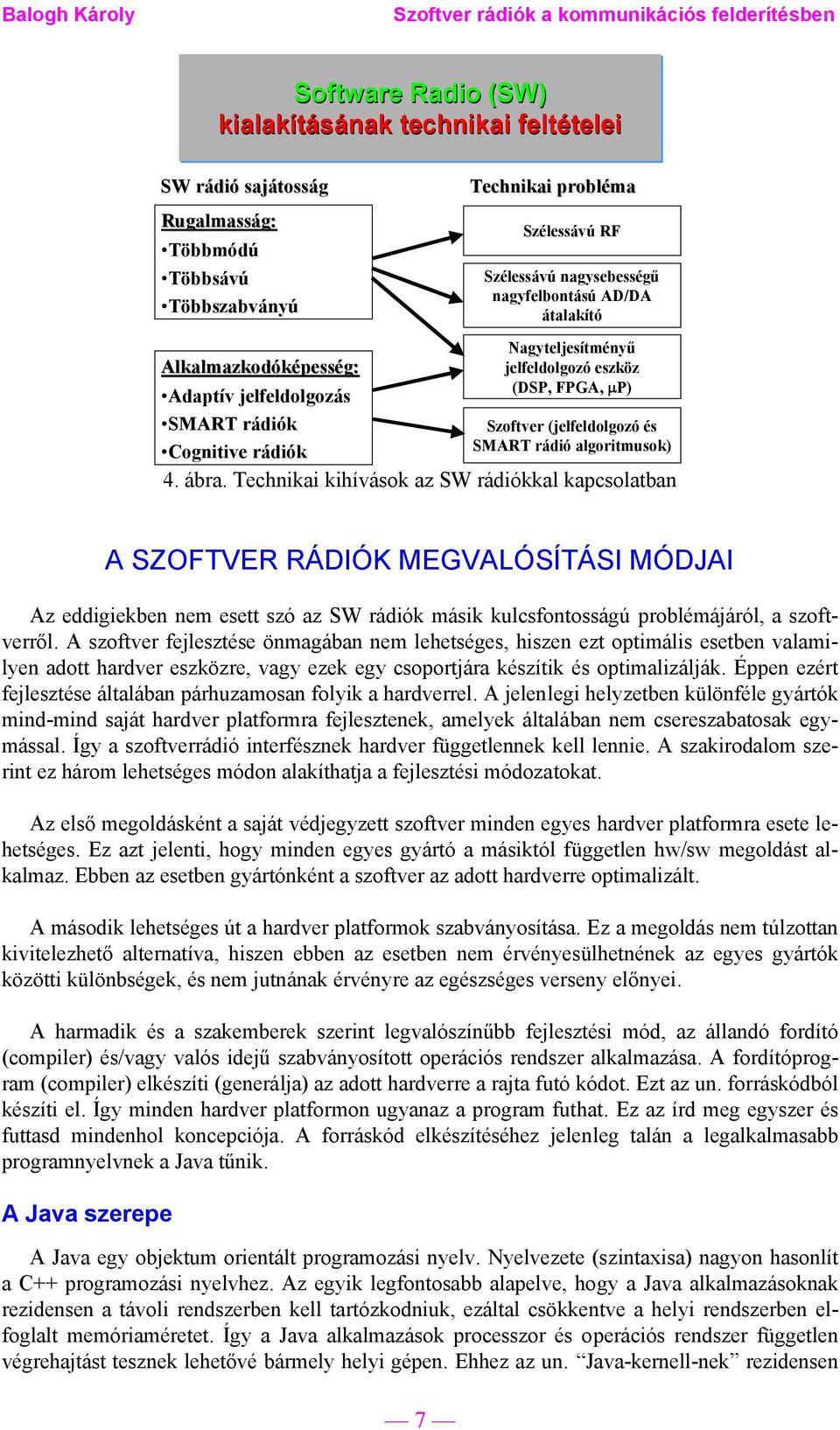 ábra. Technikai kihívások az SW rádiókkal kapcsolatban A SZOFTVER RÁDIÓK MEGVALÓSÍTÁSI MÓDJAI Az eddigiekben nem esett szó az SW rádiók másik kulcsfontosságú problémájáról, a szoftverről.