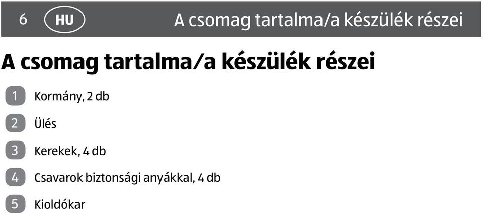 Kormány, 2 db 2 Ülés 3 Kerekek, 4 db 4