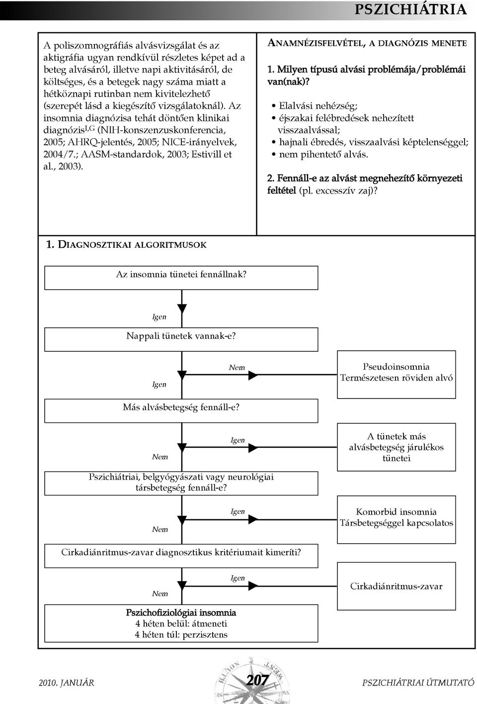 Az insomnia diagnózisa tehát döntõen klinikai diagnózis I,G (NIH-konszenzuskonferencia, 2005; AHRQ-jelentés, 2005; NICE-irányelvek, 2004/7.; AASM-standardok, 2003; Estivill et al., 2003).