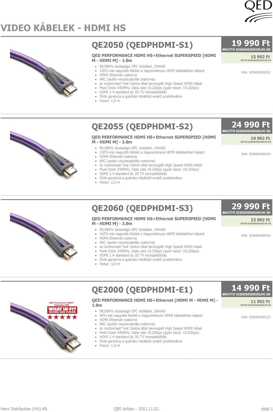 2Gbps) 19 990 Ft 15 992 Ft EAN: 5036694009222 QE2055 (QEDPHDMI-S2) QED PERFORMANCE HDMI HS+Ethernet SUPERSPEED [HDMI M - HDMI M] - 2.