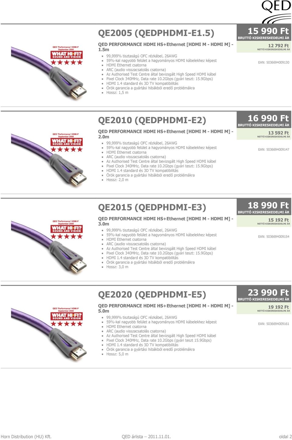 9Gbps) Hossz: 2,0 m 16 990 Ft 13 592 Ft EAN: 5036694009147 QE2015 (QEDPHDMI-E3) 3.0m Pixel Clock 340MHz, Data rate 10.2Gbps (gyári teszt: 15.