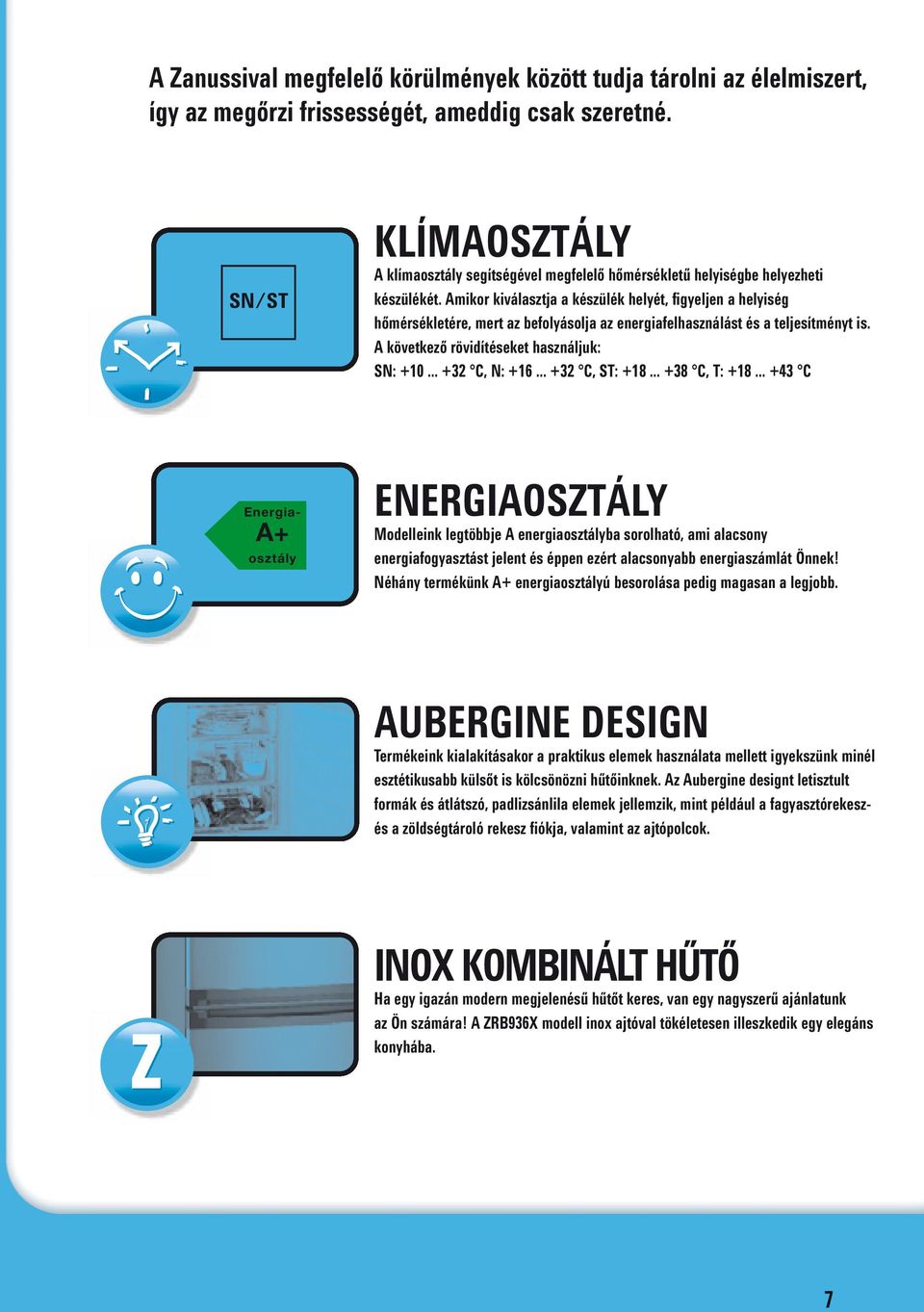 Amikor kiválasztja a készülék helyét, figyeljen a helyiség hőmérsékletére, mert az befolyásolja az energiafelhasználást és a teljesítményt is. A következő rövidítéseket használjuk: SN: +10.