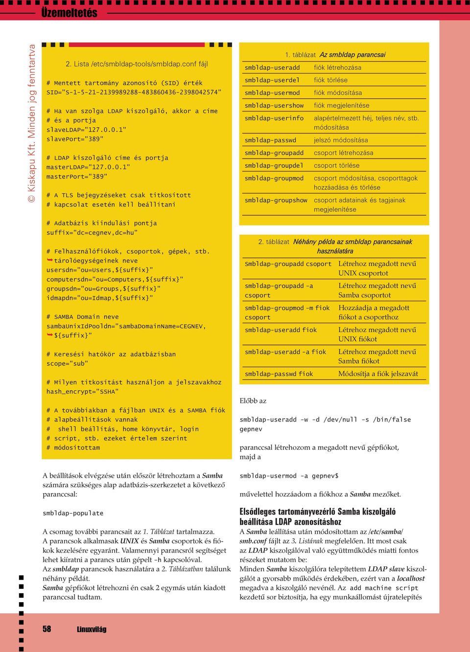 0.0.1" masterport="389" # A TLS bejegyzéseket csak titkosított # kapcsolat esetén kell beállítani # Adatbázis kiindulási pontja suffix="dc=cegnev,dc=hu" # Felhasználófiókok, csoportok, gépek, stb.