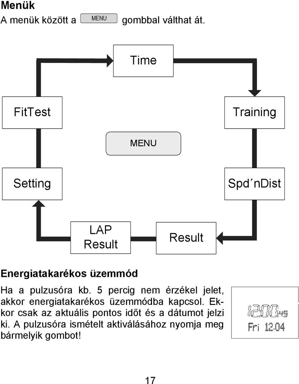 Ha a pulzusóra kb. 5 percig nem érzékel jelet, akkor energiatakarékos üzemmódba kapcsol.