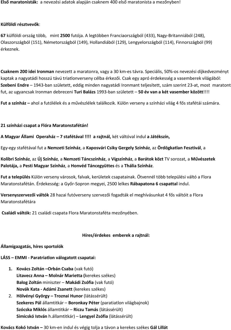 Csaknem 200 idei Ironman nevezett a maratonra, vagy a 30 km es távra. Speciális, 50% os nevezési díjkedvezményt kaptak a nagyatádi hosszú távú triatlonverseny célba érkezői.