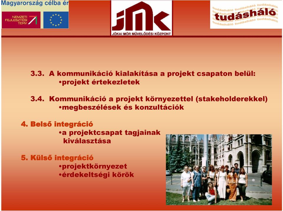 Kommunikáció a projekt környezettel (stakeholderekkel) megbeszélések