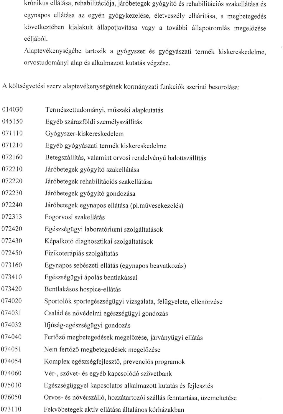 A koltsdgvetdsi szerv alaptevdkenysdgdnek l<ornilnyzati funkci6l< szerinti besorol6sa: 014030 Termdszettudom6nyi,mriszakialapkutatds 045150 Egydb szhrazfoldiszemdlysz6llit6s 071110