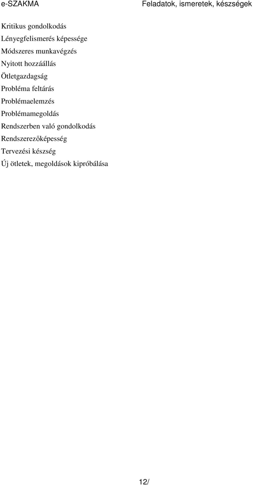 Ötletgazdagság Probléma feltárás Problémaelemzés Problémamegoldás