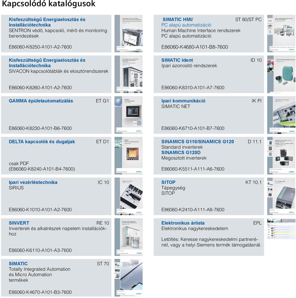 SIMATIC Ident ID 10 Ipari azonosító rendszerek E86060-K8260-A101-A2-7600 E86060-K8310-A101-A7-7600 GAMMA épületautomatizálás ET G1 Ipari kommunikáció SIMATIC NET IK PI E86060-K8230-A101-B6-7600