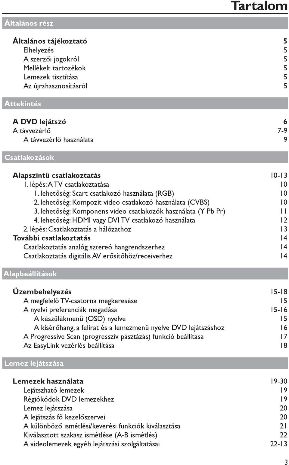 lehetőség: Kompozit video csatlakozó használata (CVBS) 10 3. lehetőség: Komponens video csatlakozók használata (Y Pb Pr) 11 4. lehetőség: HDMI vagy DVI TV csatlakozó használata 12 2.