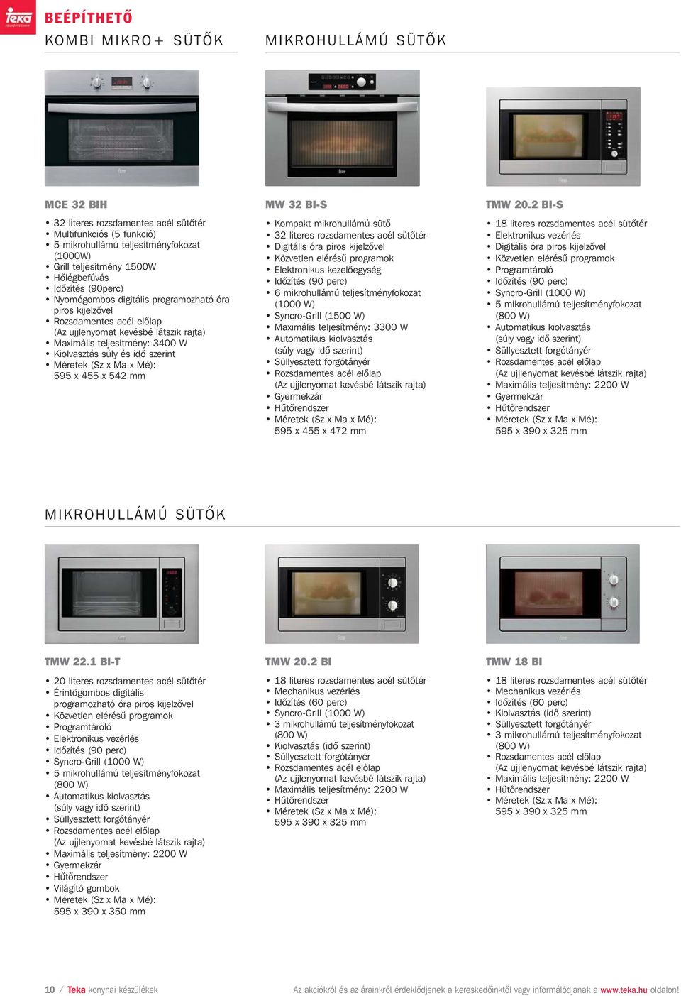 acél sütôtér Digitális óra piros kijelzôvel Közvetlen elérésû programok Elektronikus kezelôegység Idôzítés (90 perc) 6 mikrohullámú teljesítményfokozat (1000 W) Syncro-Grill (1500 W) Maximális