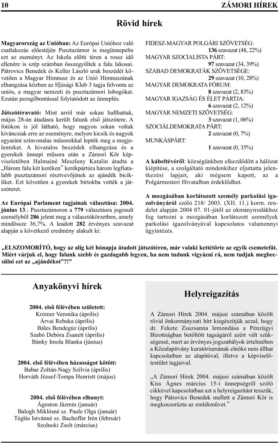 Pátrovics Benedek és Keller László urak beszédét követõen a Magyar Himnusz és az Unió Himnuszának elhangzása közben az Ifjúsági Klub 3 tagja felvonta az uniós, a magyar nemzeti és pusztazámori