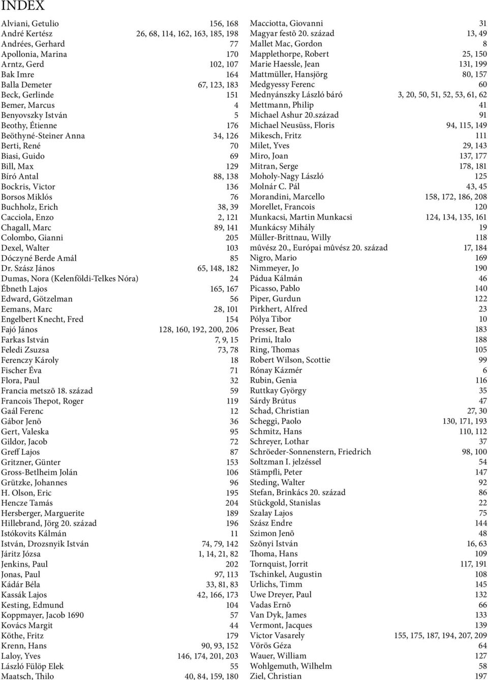 Erich 38, 39 Cacciola, Enzo 2, 121 Chagall, Marc 89, 141 Colombo, Gianni 205 Dexel, Walter 103 Dóczyné Berde Amál 85 Dr.