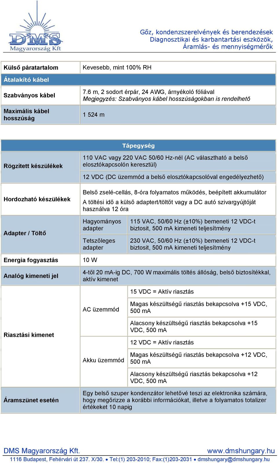 Hz-nél (AC választható a belső elosztókapcsolón keresztül) 12 VDC (DC üzemmód a belső elosztókapcsolóval engedélyezhető) Belső zselé-cellás, 8-óra folyamatos működés, beépített akkumulátor A töltési