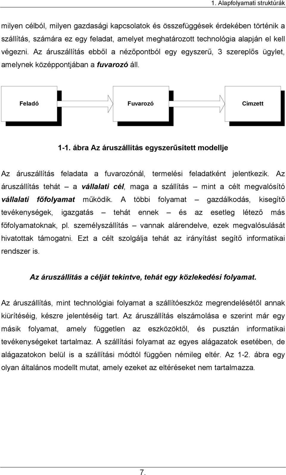 ábra Az áruszállítás egyszerűsített modellje Az áruszállítás feladata a fuvarozónál, termelési feladatként jelentkezik.