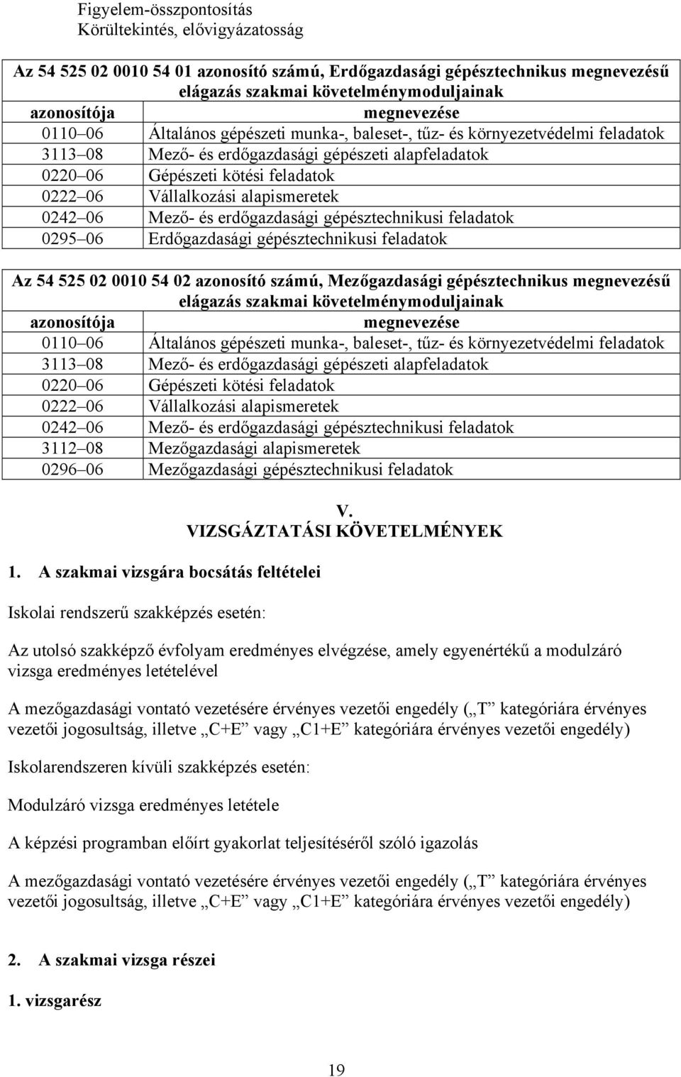 Vállalkozási alapismeretek 0242 06 Mező- és erdőgazdasági gépésztechnikusi feladatok 0295 06 Erdőgazdasági gépésztechnikusi feladatok z 54 525 02 0010 54 02 azonosító számú, Mezőgazdasági