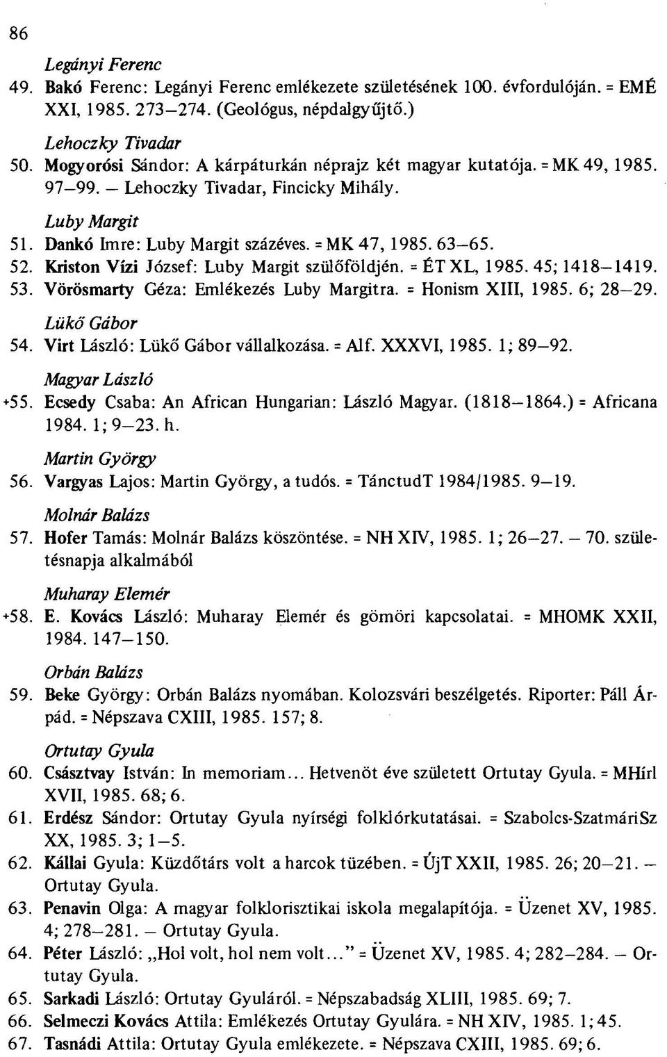 Kriston Vízi József: Luby Margit szülőföldjén. = ÉT XL, 1985. 45; 1418-1419. 53. Vörösmarty Géza: Emlékezés Luby Margitra. = Honism XIII, 1985. 6; 28-29. Liikő Gábor 54.