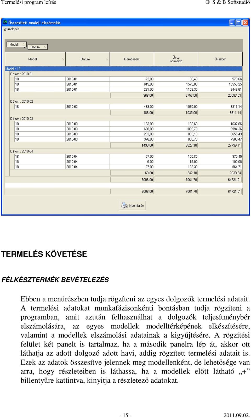 elkészítésére, valamint a modellek elszámolási adatainak a kigyűjtésére.