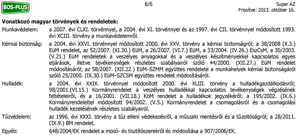 (VI.7.) EüM, a 33/2004. (IV.26.) EszCsM, a 30/2003. (V.21.