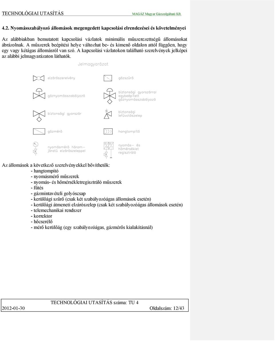 A kapcsolási vázlatokon található szerelvények jelképei az alábbi jelmagyarázaton láthatók.