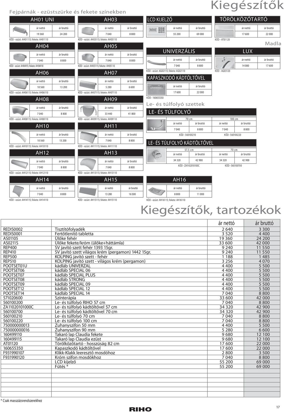 fekete: AH10110 AH12 nettó bruttó 7 0 8 0 KÓD - ezüst: AH12115; fekete: AH12110 AH14 nettó bruttó 7 0 8 0 KÓD - ezüst: AH03115; fekete: AH03110 AH05 nettó bruttó 7 0 8 0 KÓD - ezüst: AH05115; fekete: