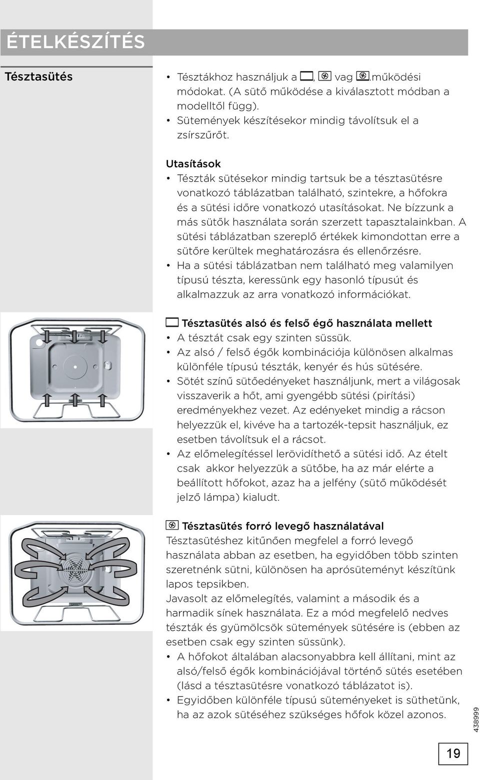 Ne bízzunk a más sütők használata során szerzett tapasztalainkban. A sütési táblázatban szereplő értékek kimondottan erre a sütőre kerültek meghatározásra és ellenőrzésre.