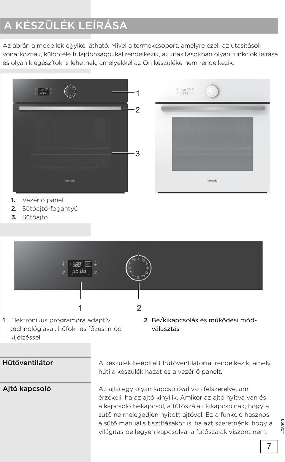 készüléke nem rendelkezik. 1. Vezérlő panel 2. Sütőajtó-fogantyú 3.