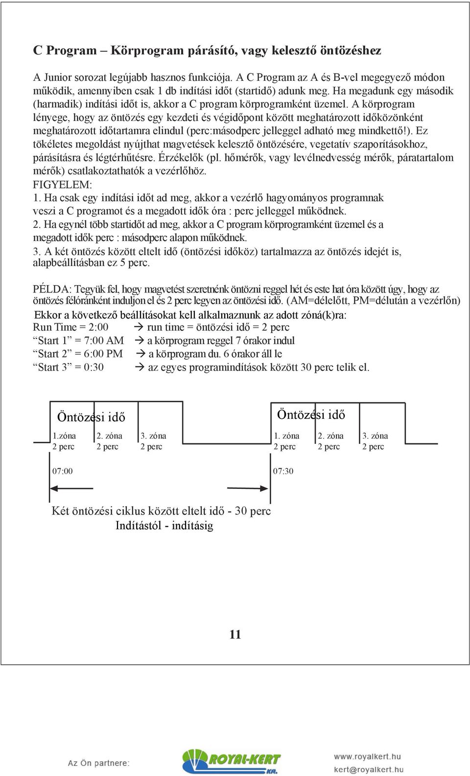 körprogram lényege, hogy az öntözés egy kezdeti és végidőpont között meghatározott időközönként meghatározott időtartamra elindul (perc:másodperc jelleggel adható meg mindkettő!).