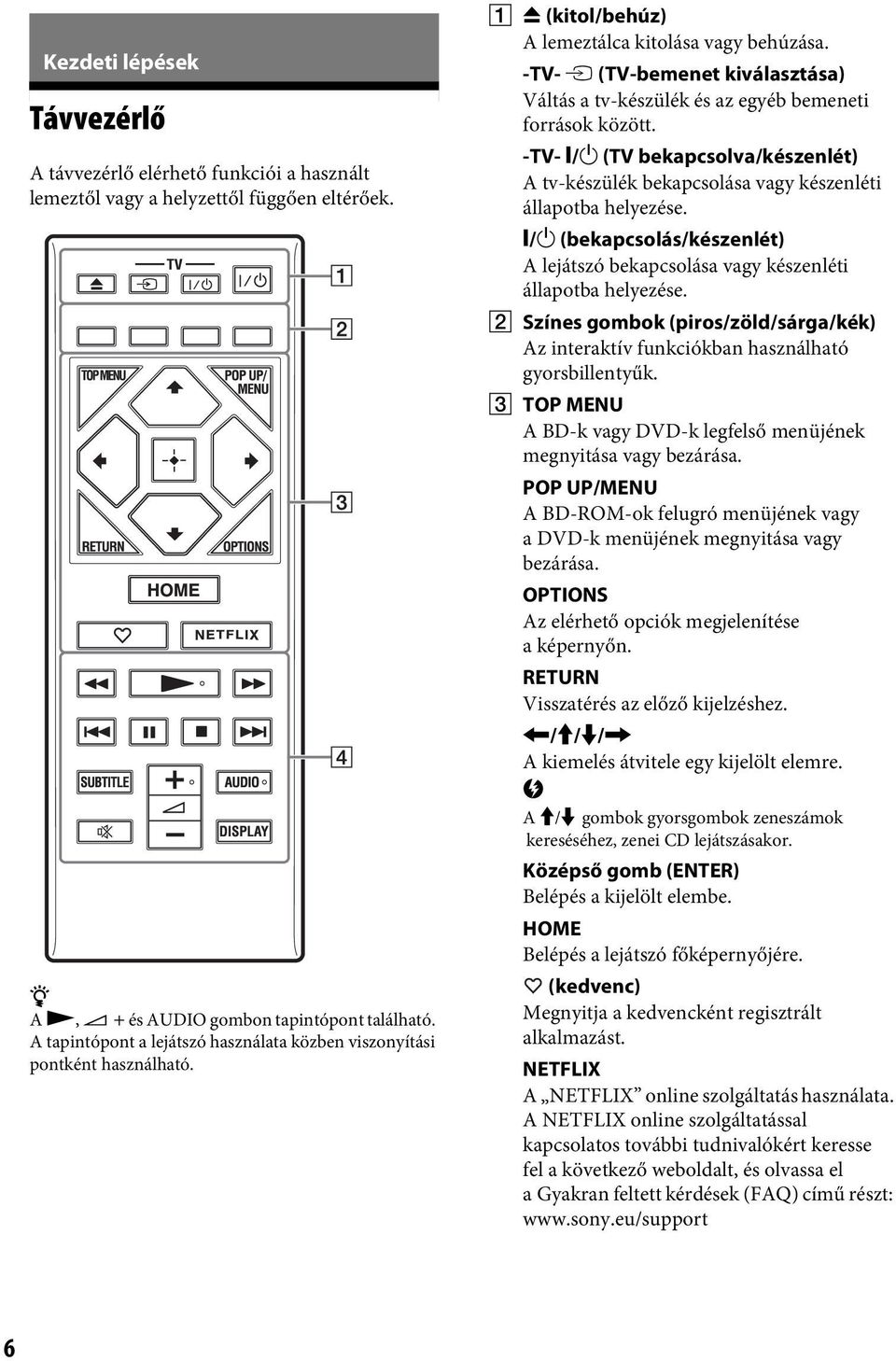 -TV- t (TV-bemenet kiválasztása) Váltás a tv-készülék és az egyéb bemeneti források között. -TV- [/1 (TV bekapcsolva/készenlét) A tv-készülék bekapcsolása vagy készenléti állapotba helyezése.