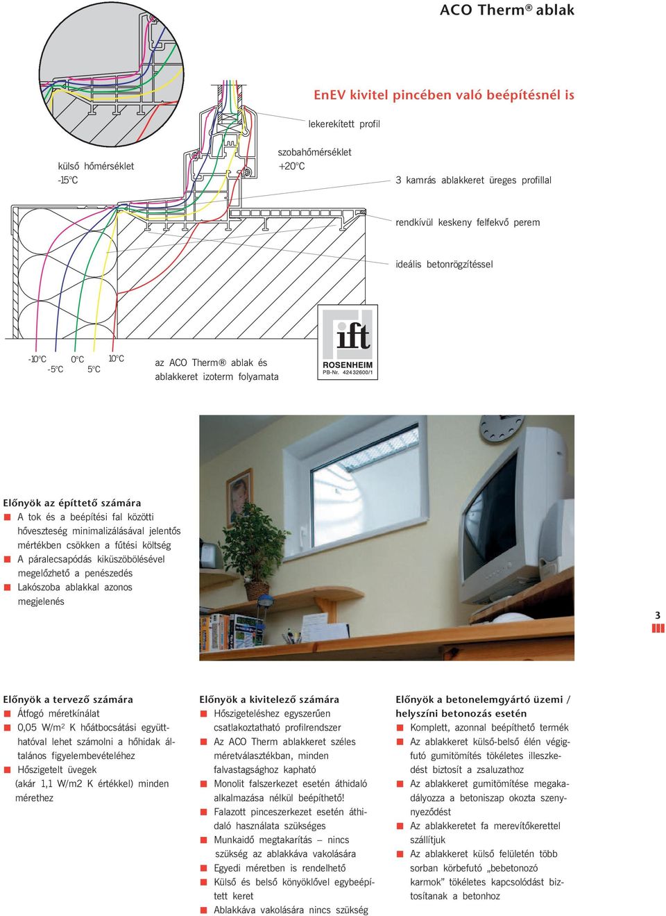 mértékben csökken a fűtési költség A páralecsapódás kiküszöbölésével megelőzhető a penészedés Lakószoba ablakkal azonos megjelenés Előnyök a tervező számára Átfogó méretkínálat 0,05 W/m K