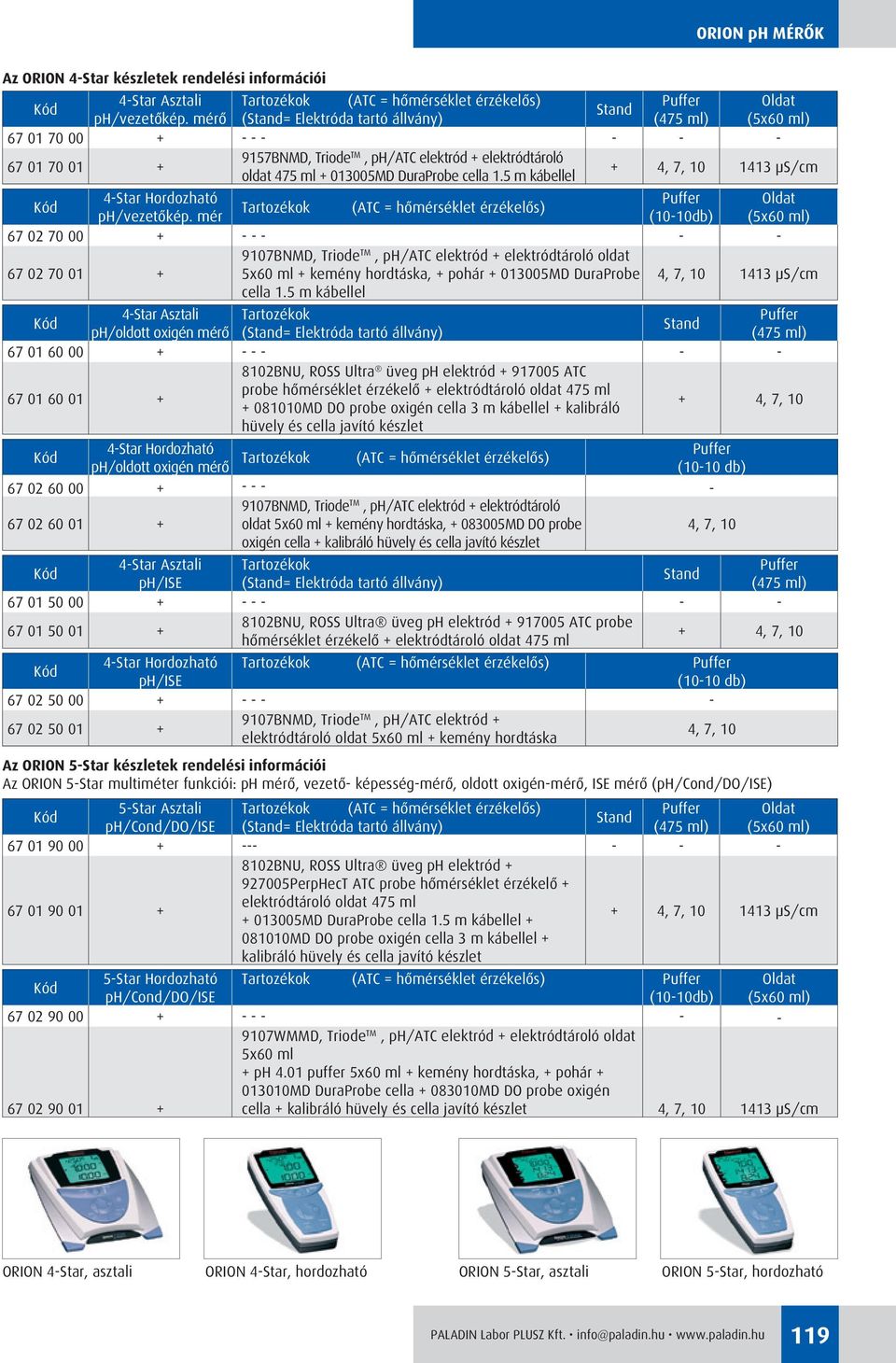 5 m kábellel + 4, 7, 10 1413 µs/cm 4-Star Hordozható Puffer Oldat Tartozékok (ATC = hômérséklet érzékelôs) ph/vezetôkép.