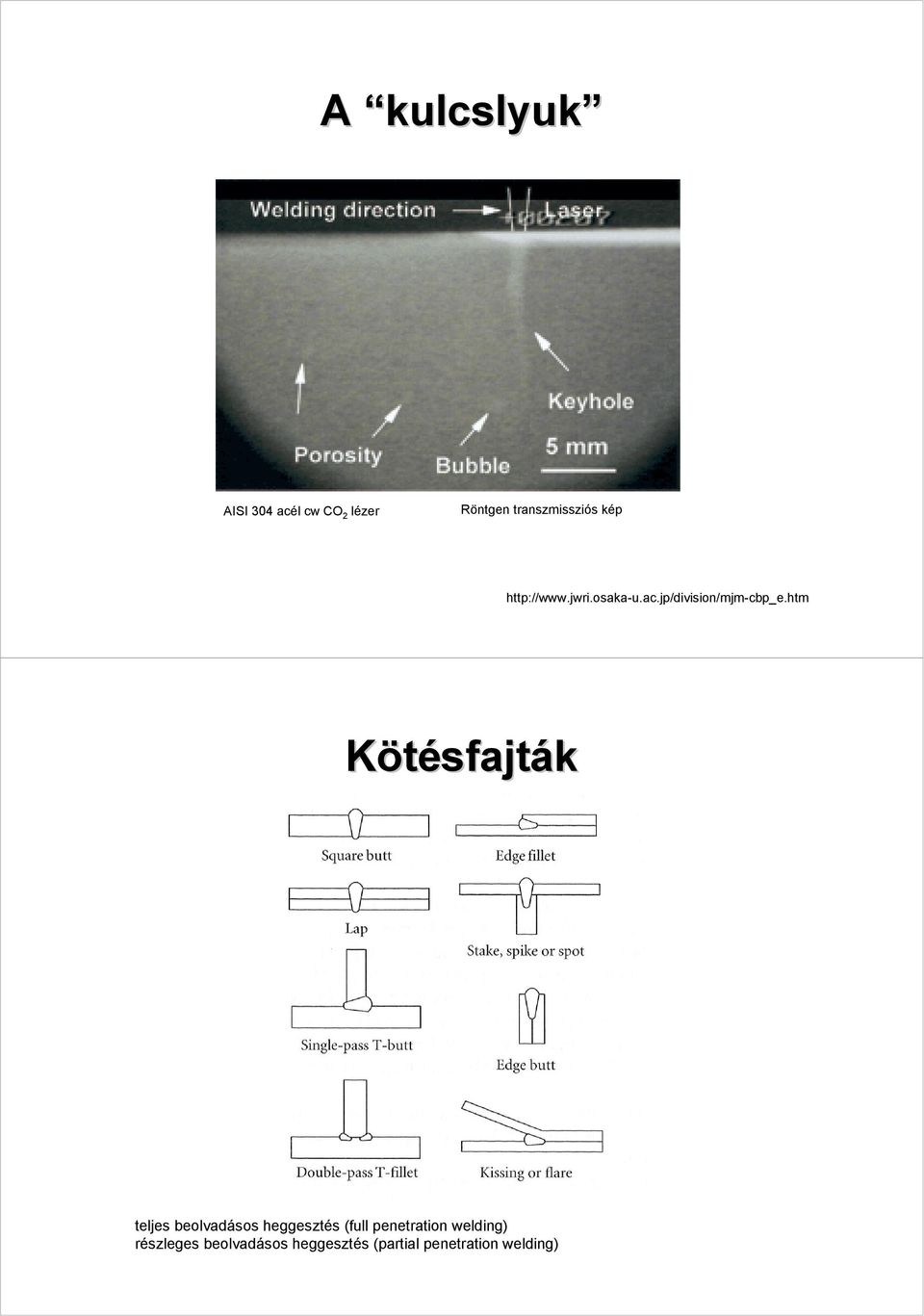 htm Kötésfajták teljes beolvadásos heggesztés (full