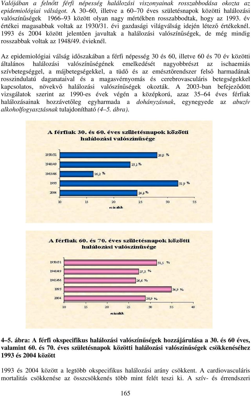 évi gazdasági világválság idején létező értékeknél. 1993 és 2004 között jelentően javultak a halálozási valószínűségek, de még mindig rosszabbak voltak az 1948/49. évieknél.