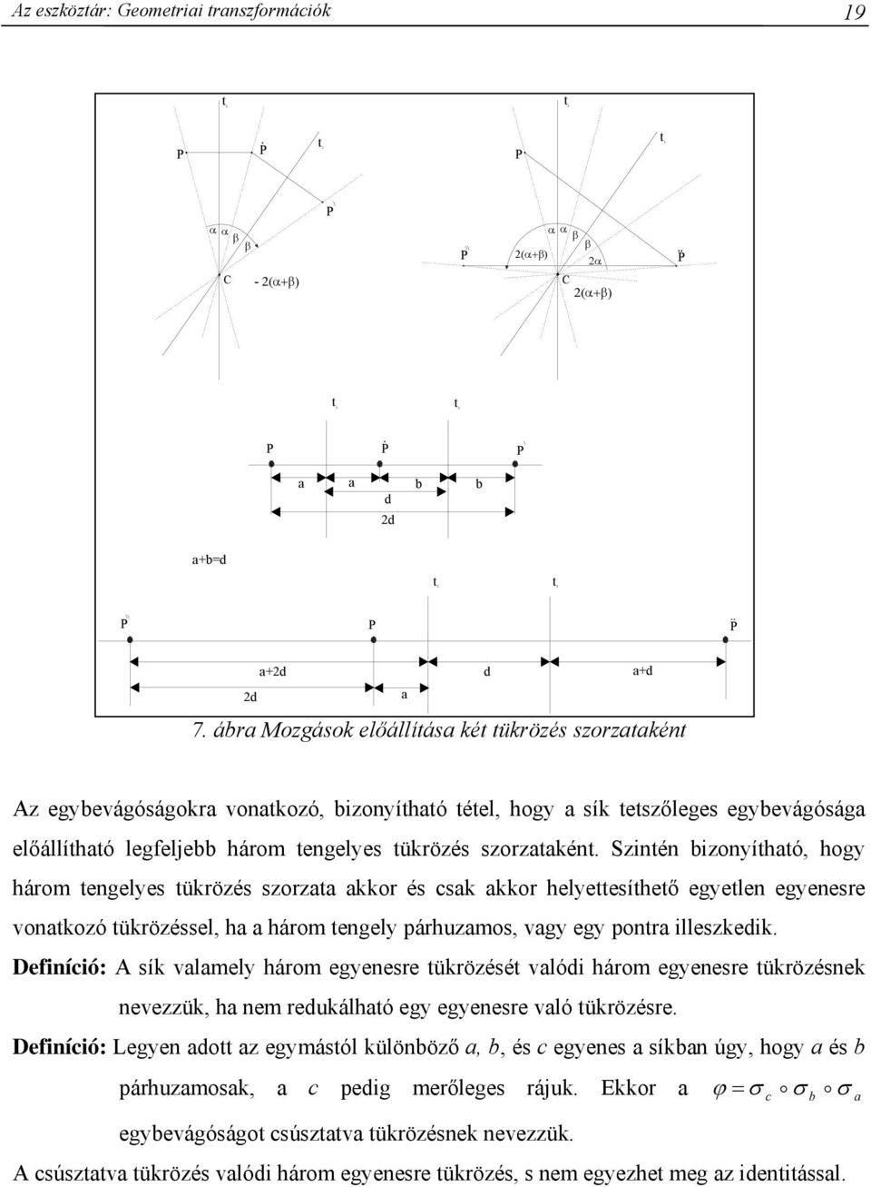 Szintén izoníthtó, hog három tengeles tükrözés szorzt kkor és csk kkor helettesíthető egetlen egenesre vontkozó tükrözéssel, h három tengel párhuzmos, vg eg pontr illeszkedik.