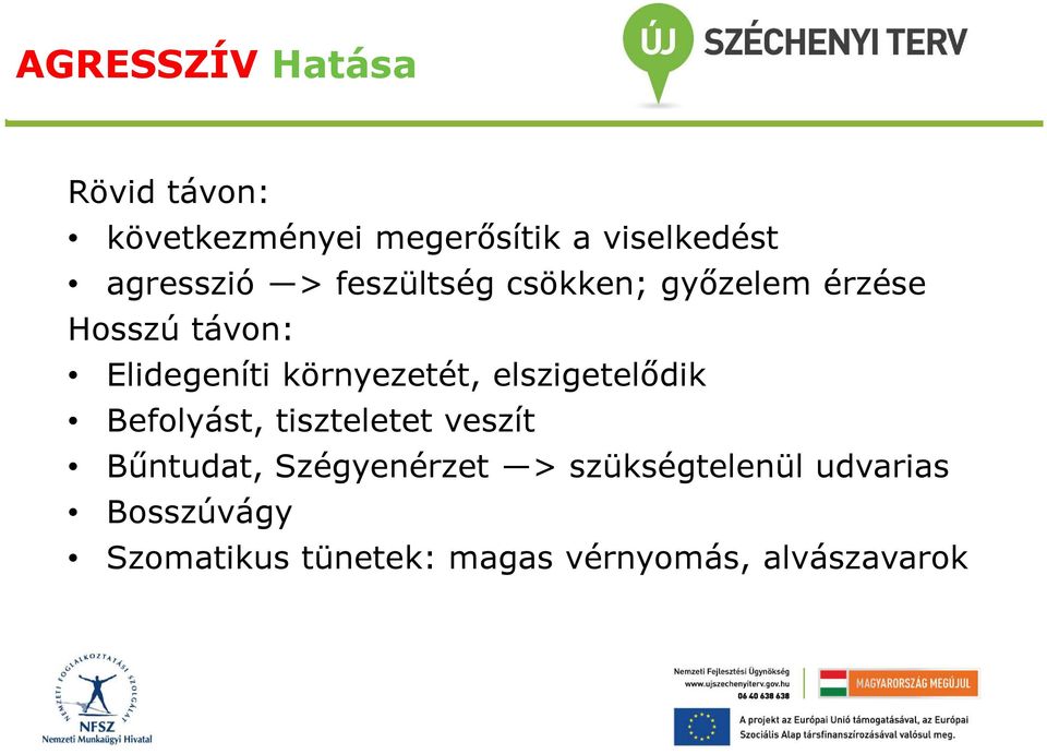 környezetét, elszigetelődik Befolyást, tiszteletet veszít Bűntudat,