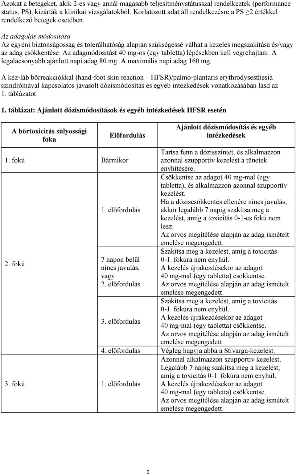 Az adagolás módosítása Az egyéni biztonságosság és tolerálhatóság alapján szükségessé válhat a kezelés megszakítása és/vagy az adag csökkentése.