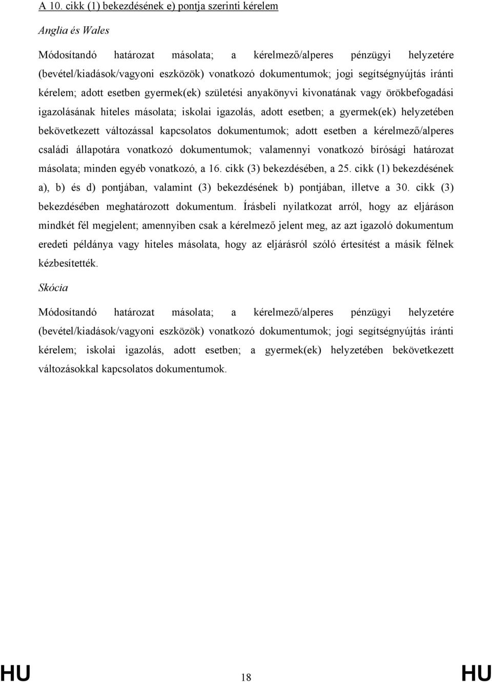 gyermek(ek) helyzetében bekövetkezett változással kapcsolatos dokumentumok; adott esetben a kérelmező/alperes családi állapotára vonatkozó dokumentumok; valamennyi vonatkozó bírósági határozat